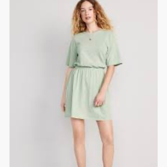Old Navy Waist-Defined Slub-Knit Mini Dress in Green - Small NWT! Flattering! - Picture 2 of 4